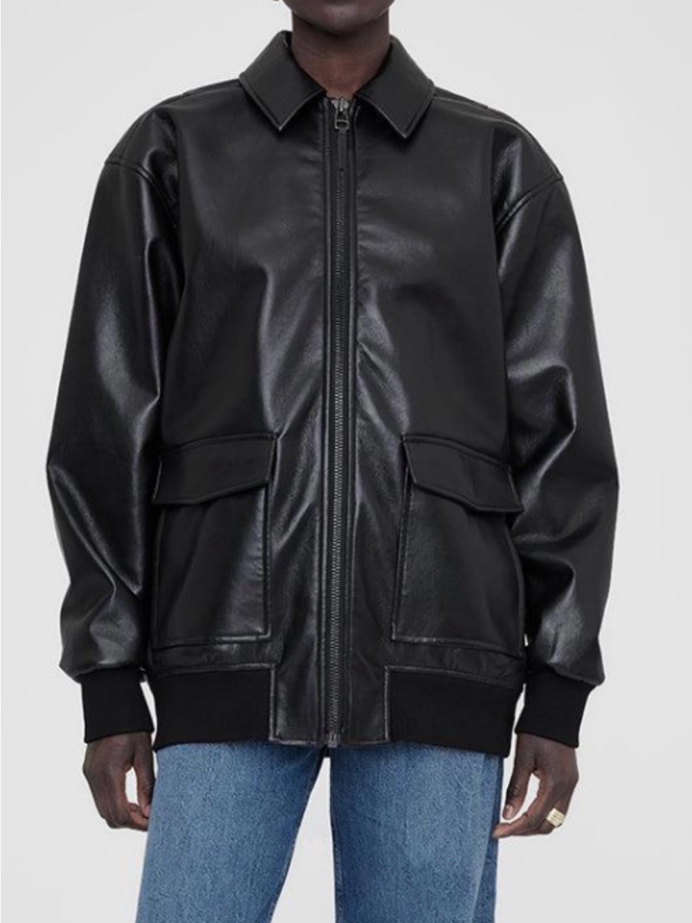 Anine Bing Black Recycled Leather Kelanie Jacket